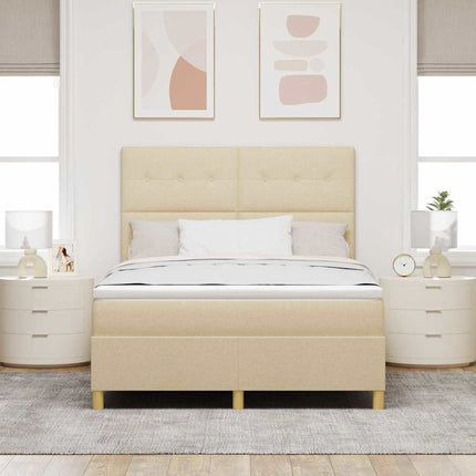 Box spring seng med hovedgærde Creme 140 x 190 cm Stof