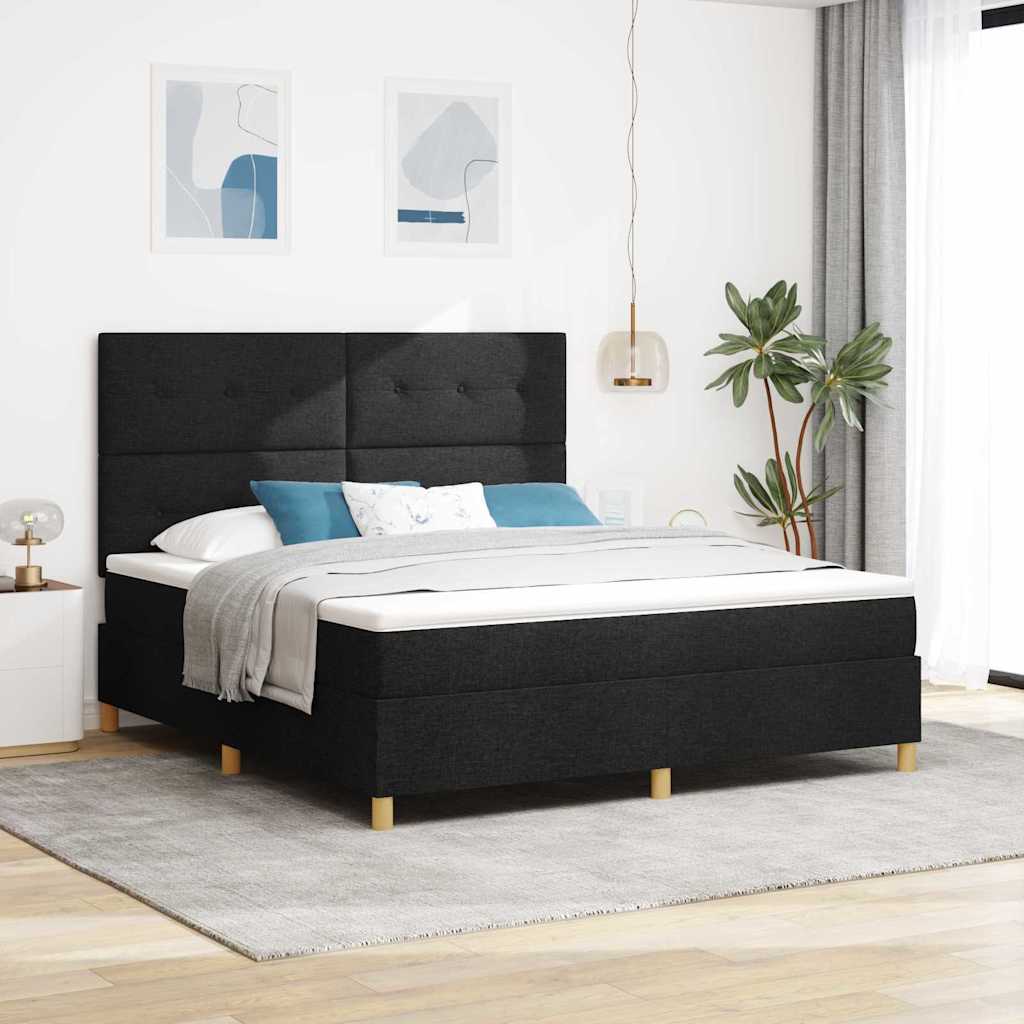 Box spring seng med hovedgrde Sort 180 x 200 cm Stof