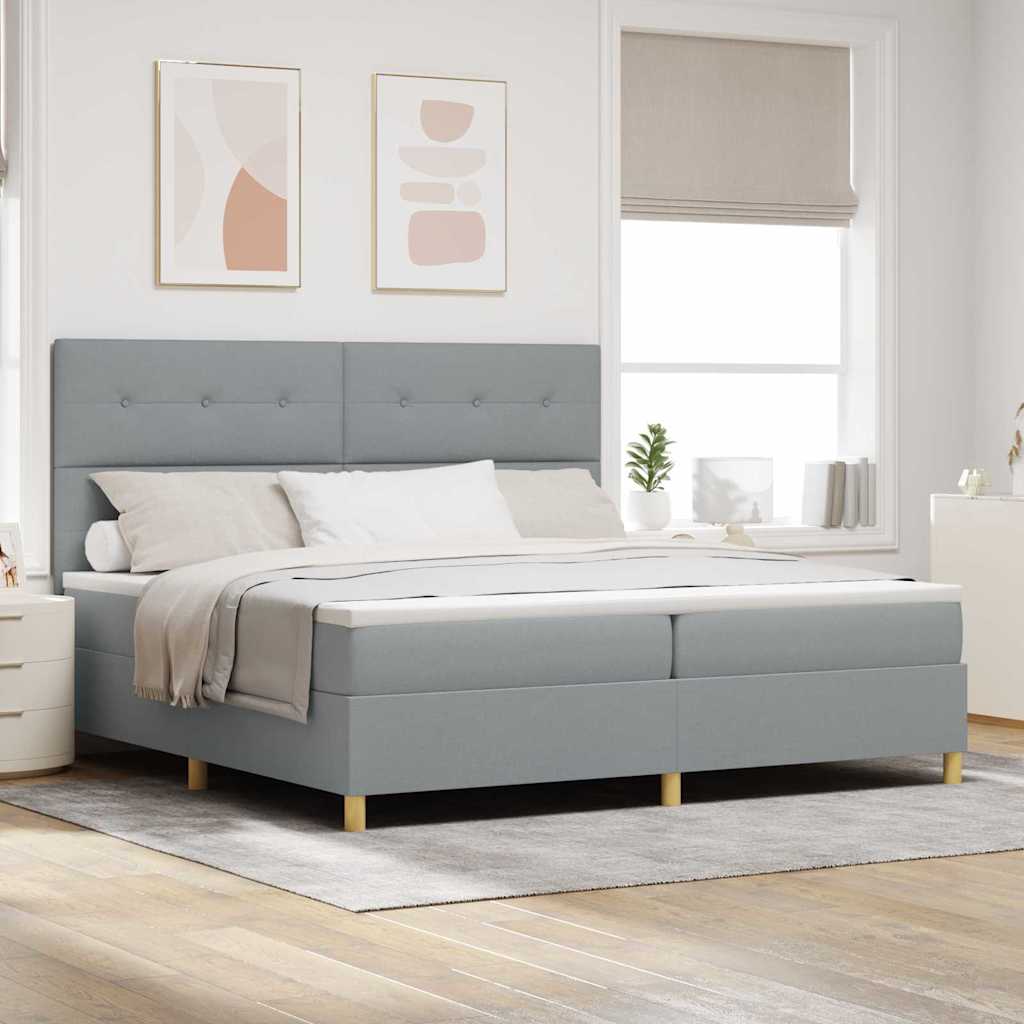 Box spring seng med hovedgrde Lysegr 200 x 200 cm Stof