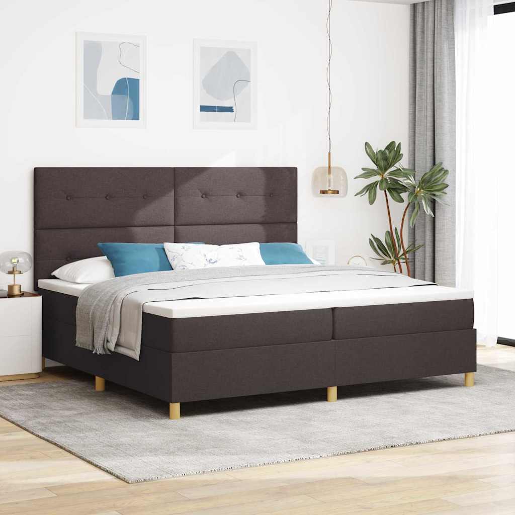 Box spring seng med hovedgrde Mrk Brun 200 x 200 cm Stof