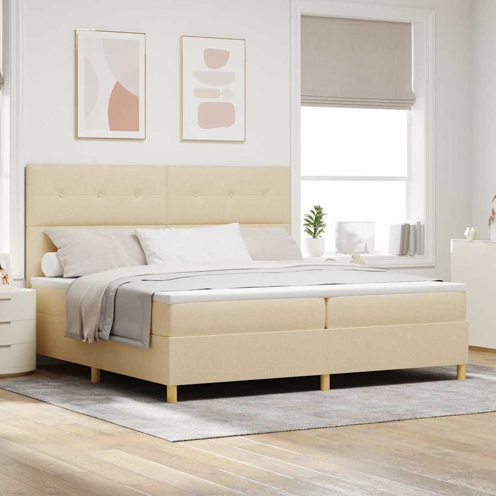 Box spring seng med hovedgrde Creme 200 x 200 cm Stof