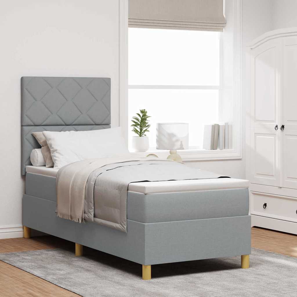Box spring seng med hovedgrde Lysegr 80 x 200 cm Stof