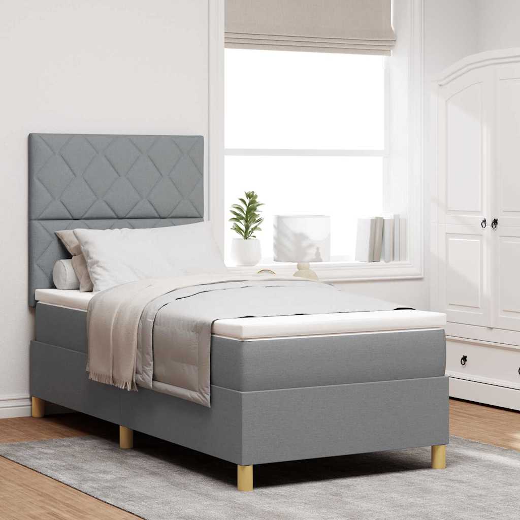Box spring seng med hovedgrde Lysegr 90 x 190 cm Stof
