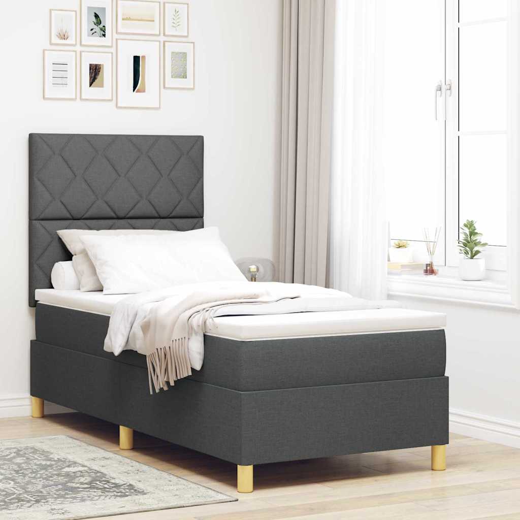 Box spring seng med hovedgrde Mrkegr 90 x 190 cm Stof
