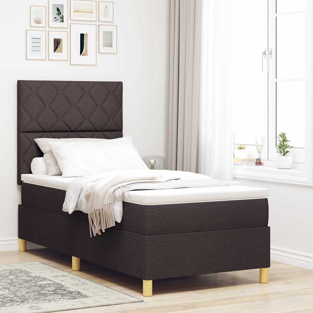 Box spring seng med hovedgrde Mrk Brun 90 x 190 cm Stof