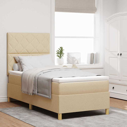 Box spring seng med hovedgærde Creme 90 x 190 cm Stof