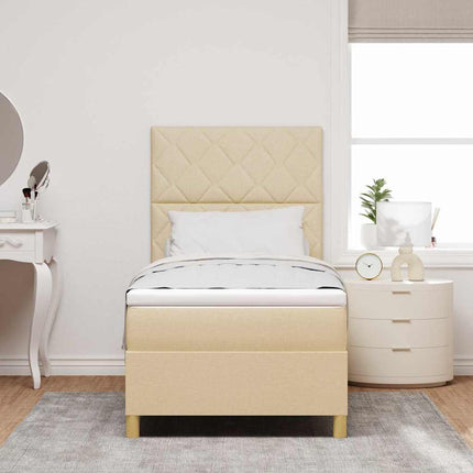 Box spring seng med hovedgærde Creme 90 x 190 cm Stof