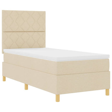 Box spring seng med hovedgærde Creme 90 x 190 cm Stof
