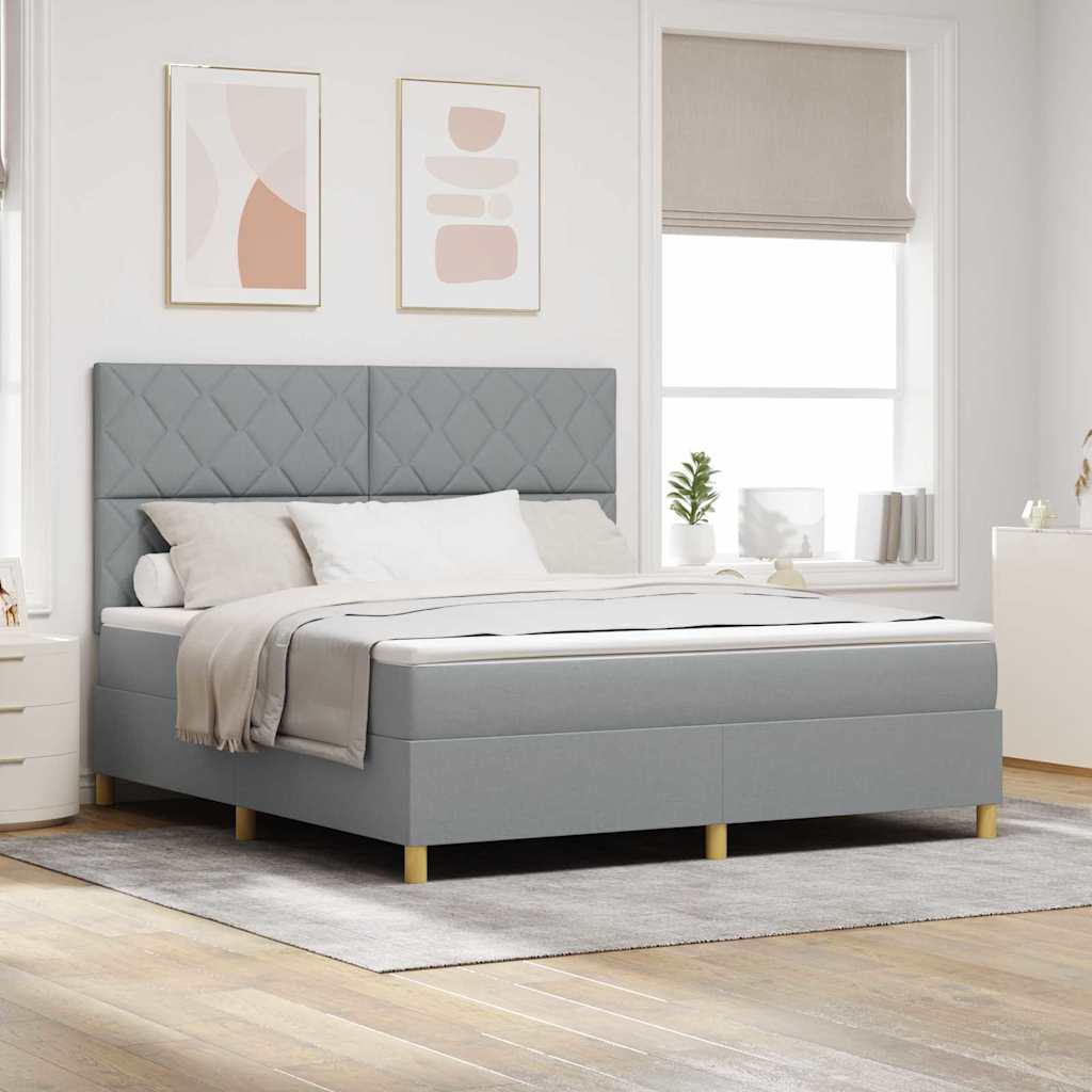 Box spring seng med hovedgrde Lysegr 180 x 200 cm Stof
