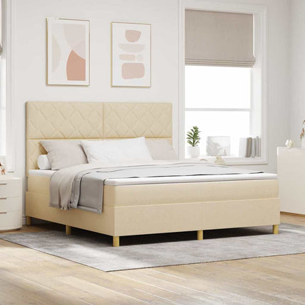 Box spring seng med hovedgærde Creme 180 x 200 cm Stof