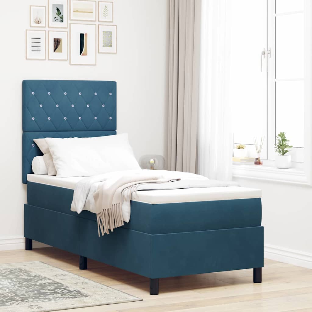 Box spring seng med madras Mrk bl 80 x 200 cm Fljl