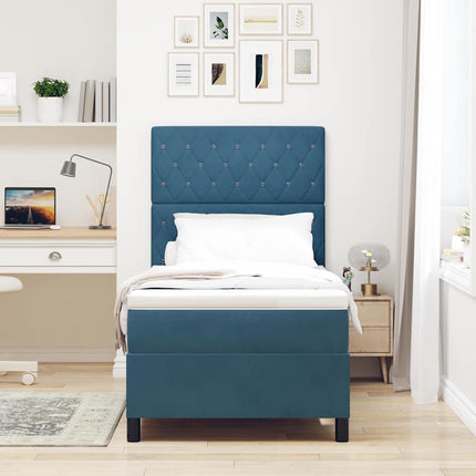 Box spring seng med madras Mørk blå 90 x 190 cm Fløjl