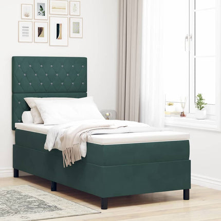 Box spring seng med madras Mørkegrøn 90 x 200 cm Fløjl