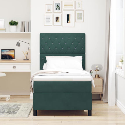 Box spring seng med madras Mørkegrøn 90 x 200 cm Fløjl
