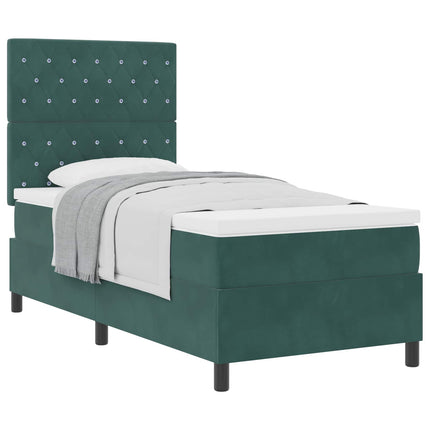 Box spring seng med madras Mørkegrøn 90 x 200 cm Fløjl