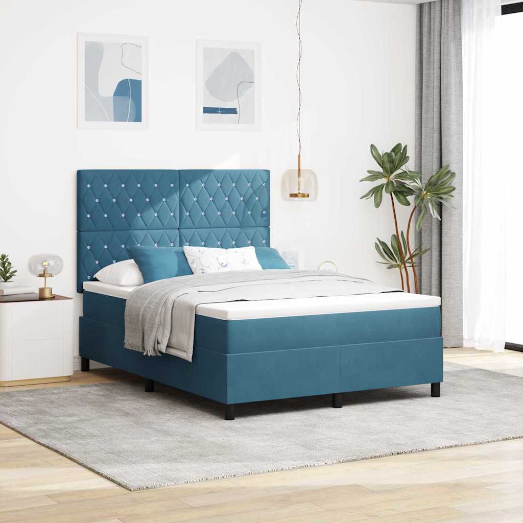 Kontinentalseng med madras 160 x 200 cm i mørk blå fløjl