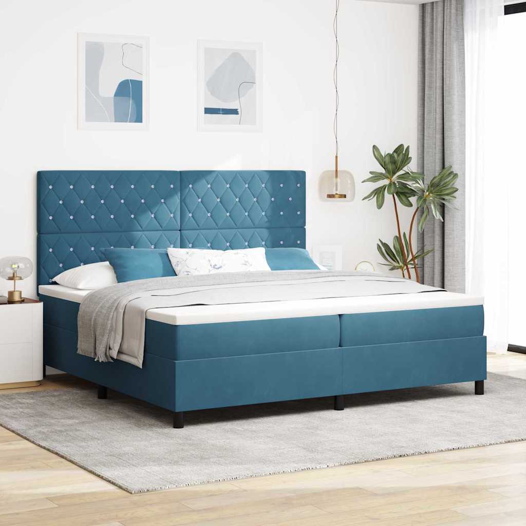 Box spring seng med madras Mrk bl 200 x 200 cm Fljl