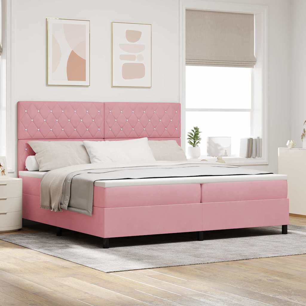 Box spring seng med hovedgrde Lyserd 200 x 200 cm Fljl