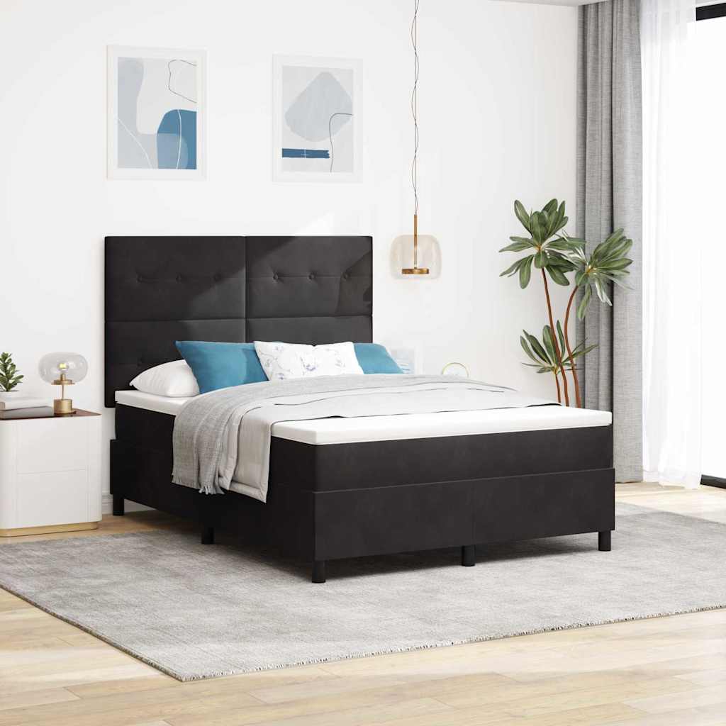 Box Spring Seng Med Hovedgærde Fløjl - Sort / 160 X 200 cm / Knap-tuftet
