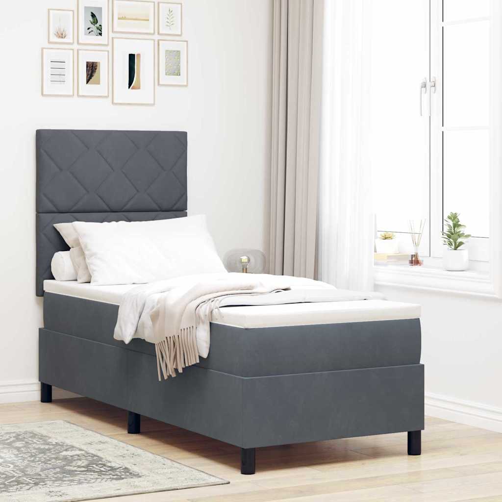 Box spring seng med hovedgrde Mrkegr 80 x 200 cm Fljl
