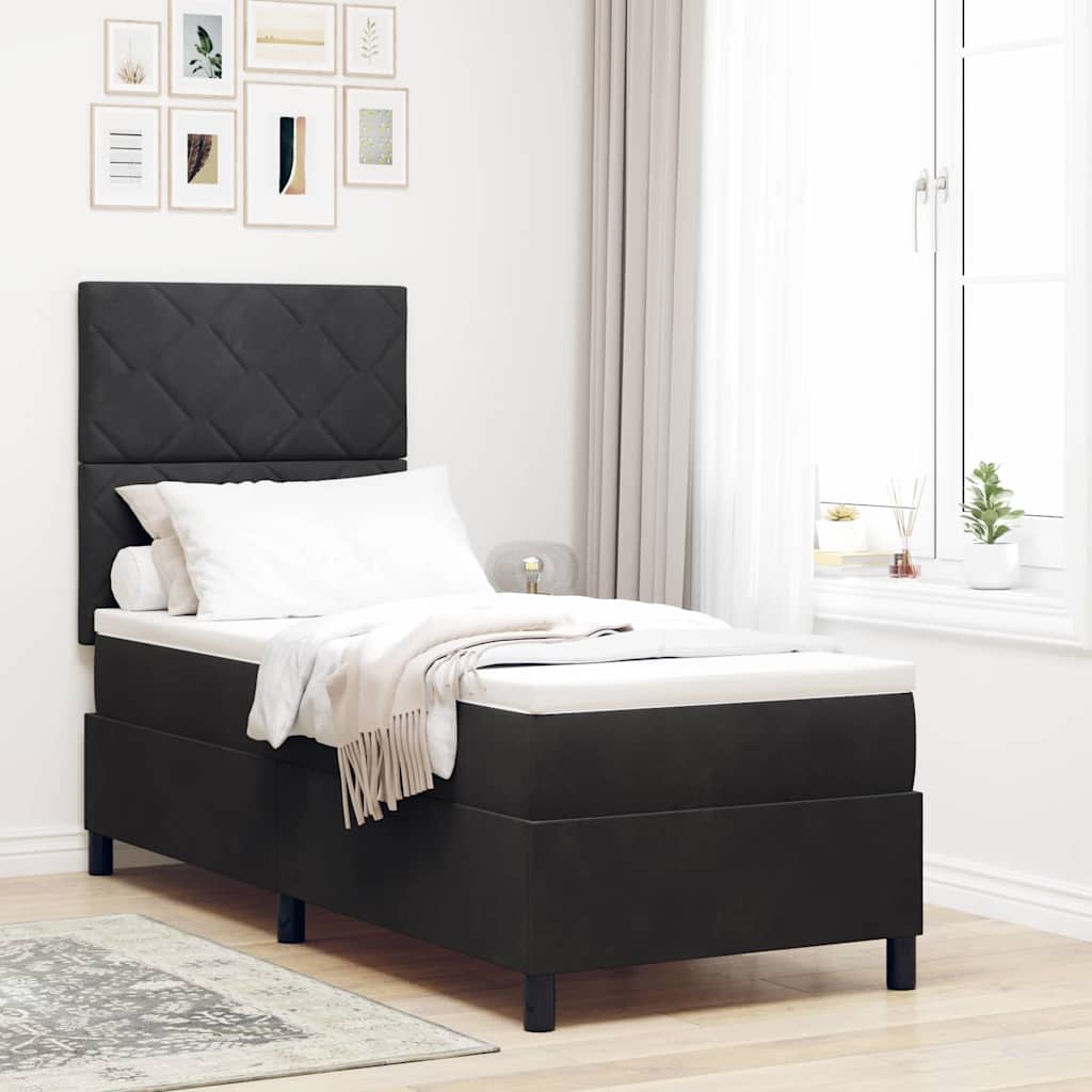Box spring seng med hovedgrde Sort 80 x 200 cm Fljl