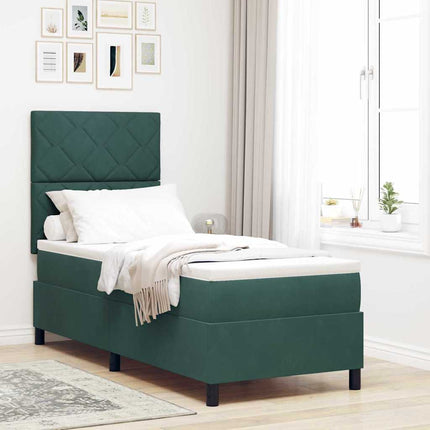 Box spring seng med hovedgærde Mørkegrøn 80 x 200 cm Fløjl