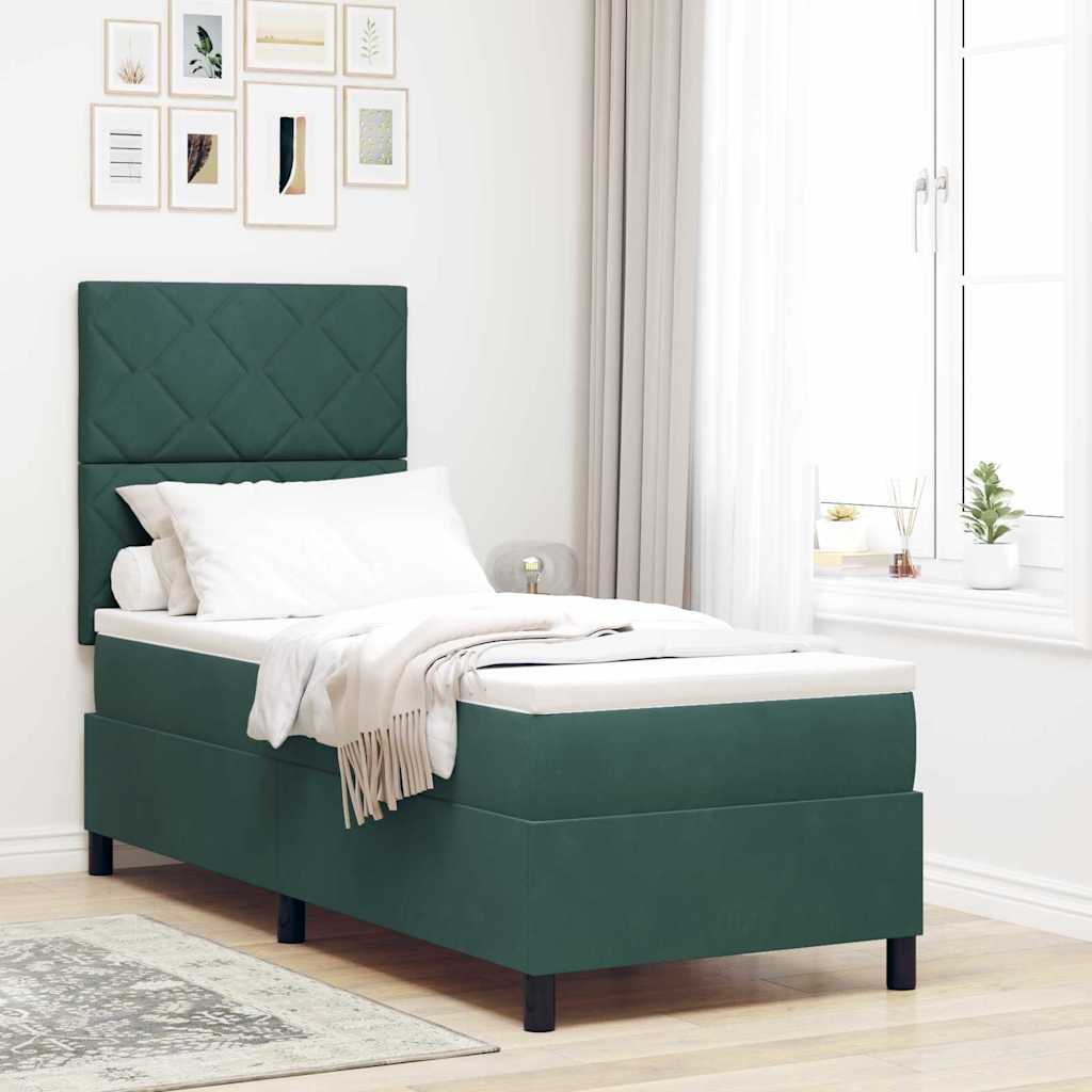 Box spring seng med hovedgærde Mørkegrøn 80 x 200 cm Fløjl