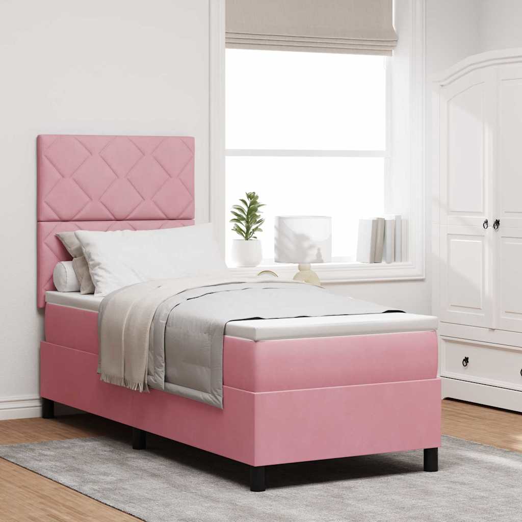 Box Spring Seng Med Hovedgærde Fløjl - Lyserød / 80 X 200 cm / Design med diamantblokke