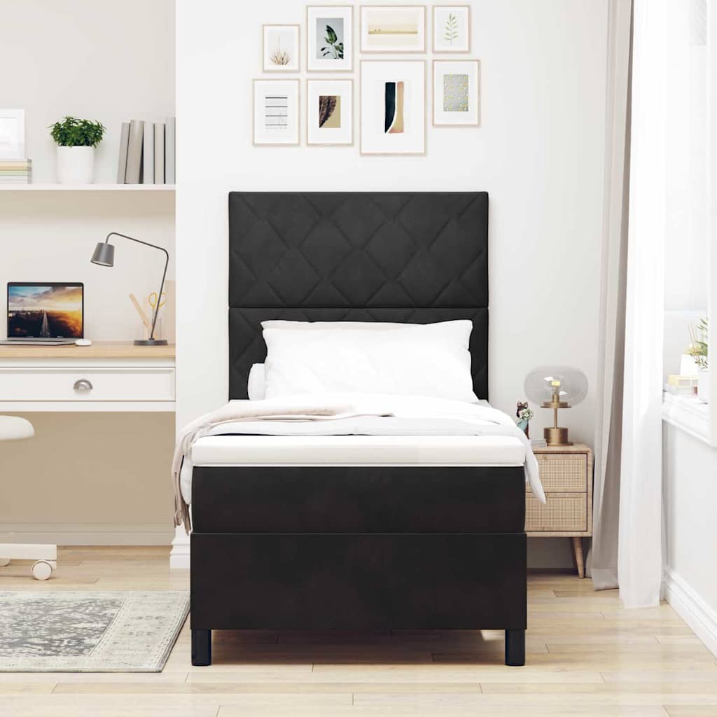Box spring seng med hovedgrde Sort 90 x 190 cm Fljl