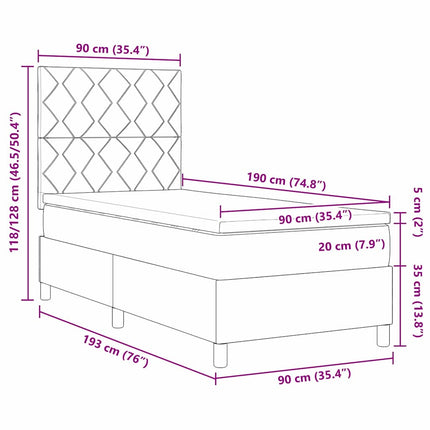 Box spring seng med hovedgærde Sort 90 x 190 cm Fløjl