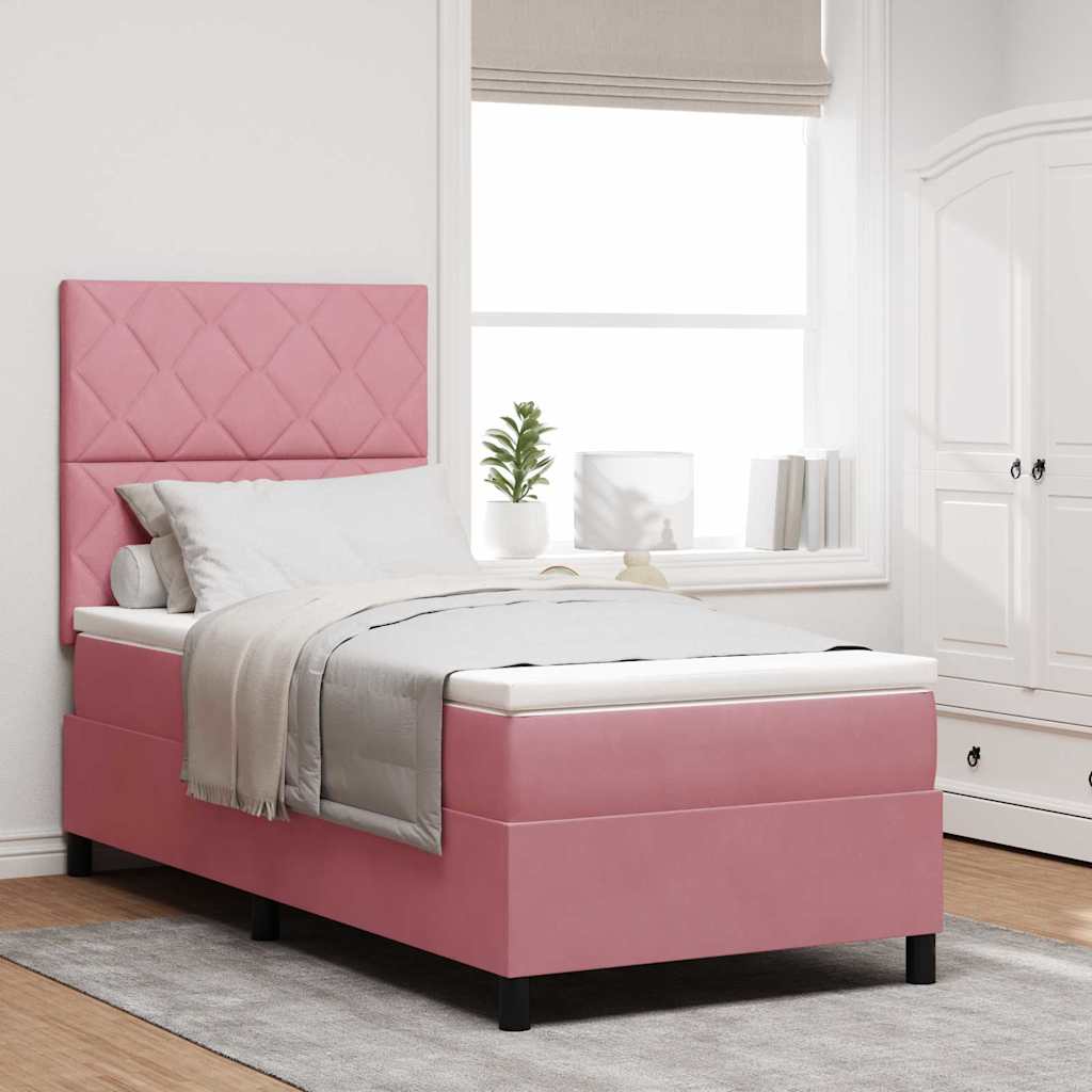 Box spring seng med hovedgrde Lyserd 90 x 190 cm Fljl