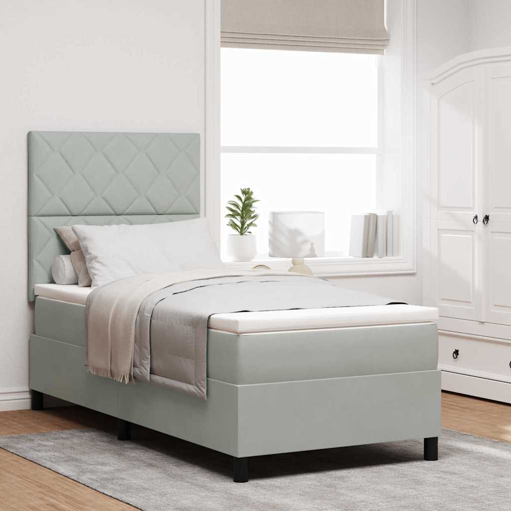 vidaXL Box spring seng med hovedgærde Lysegrå 90 x 200 cm Fløjl