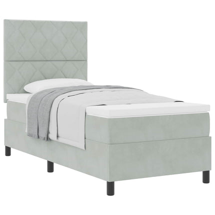 Box spring seng med hovedgærde Lysegrå 90 x 200 cm Fløjl