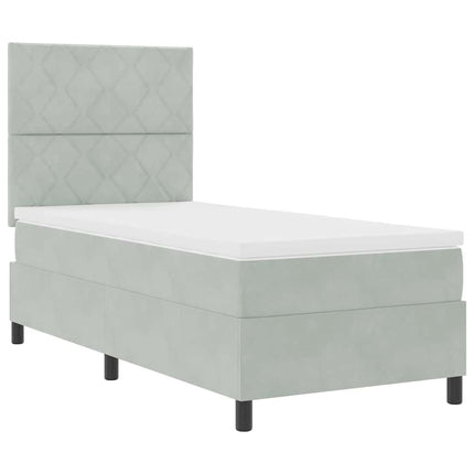 Box spring seng med hovedgærde Lysegrå 90 x 200 cm Fløjl