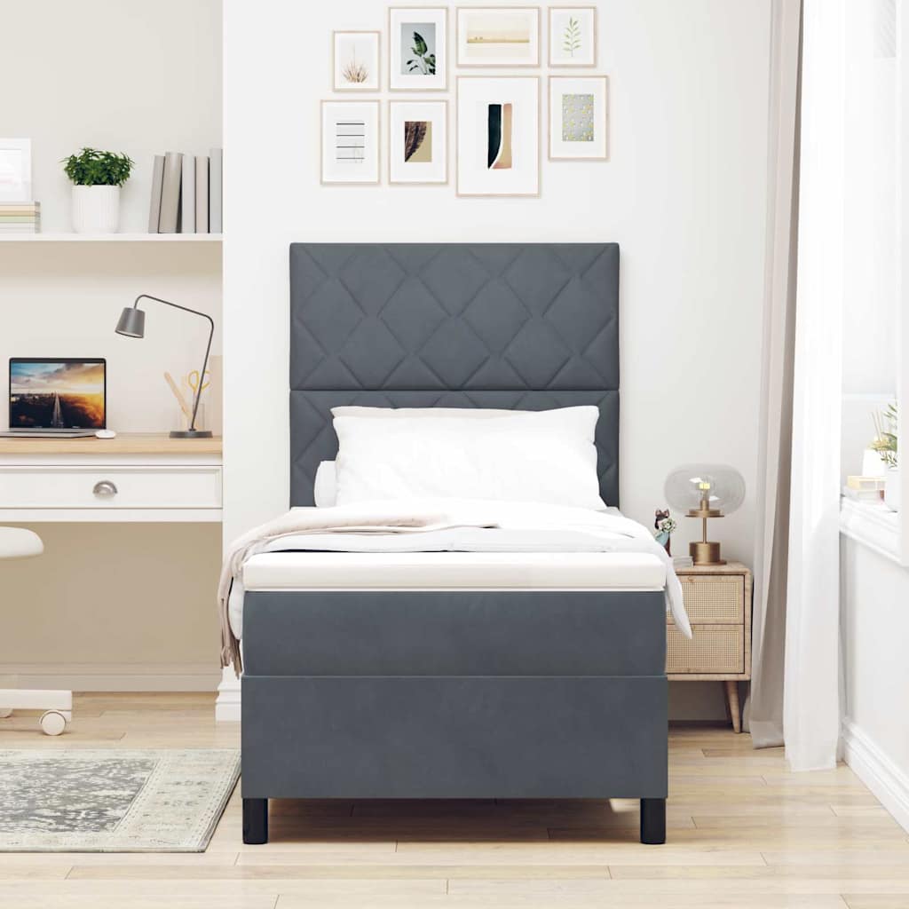 Box spring seng med madras Mørkegrå 90 x 200 cm Fløjl
