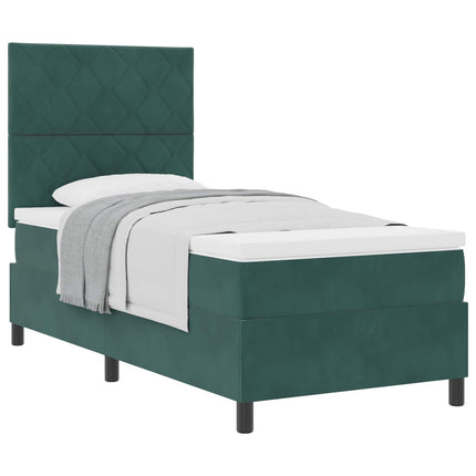 Box spring seng med hovedgærde Mørkegrøn 90 x 200 cm Fløjl