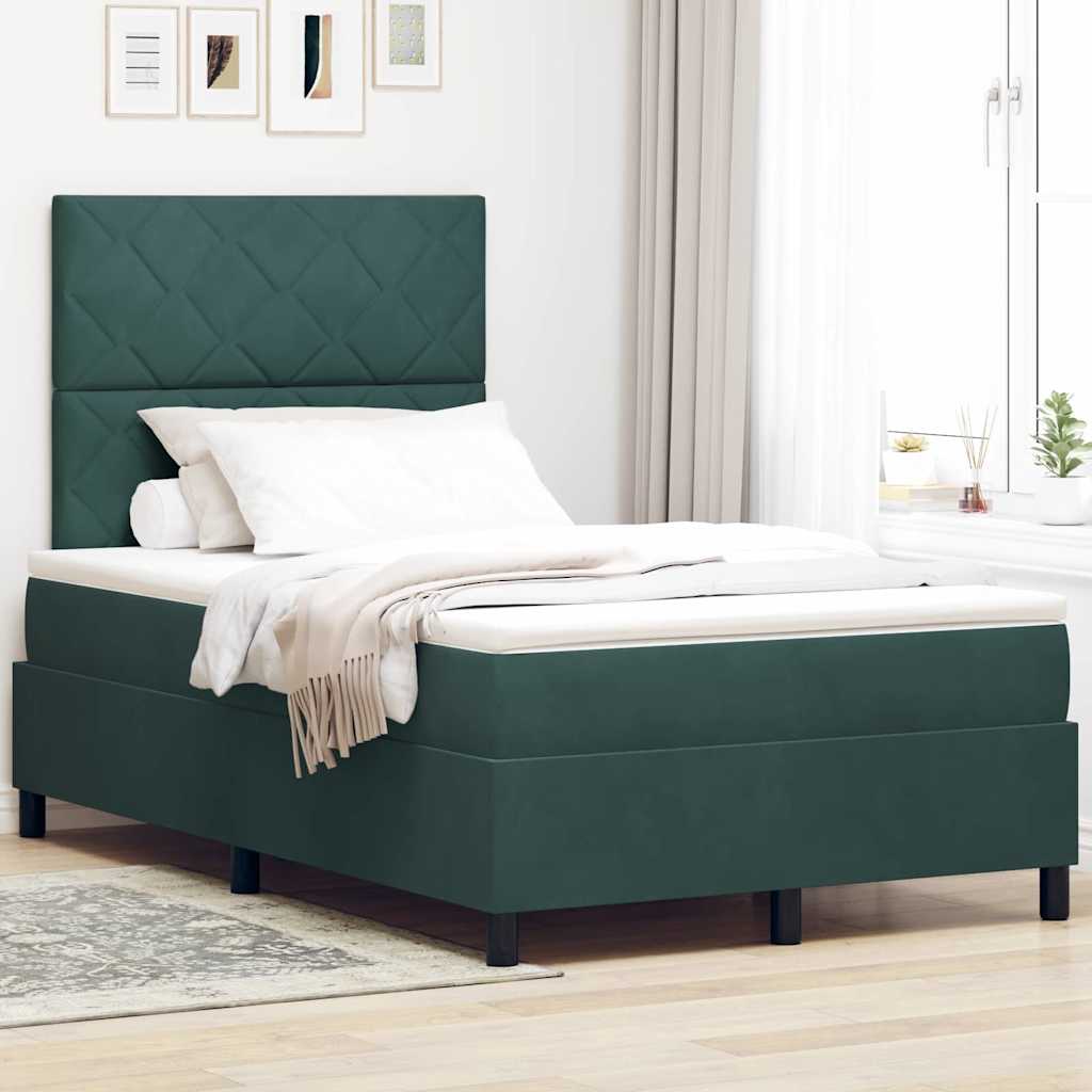 vidaXL Box spring seng med hovedgærde Mørkegrøn 120 x 200 cm Fløjl