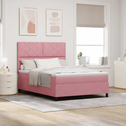 Box spring seng med hovedgærde Lyserød 140 x 190 cm Fløjl