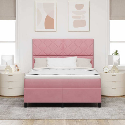 Box spring seng med hovedgærde Lyserød 140 x 190 cm Fløjl