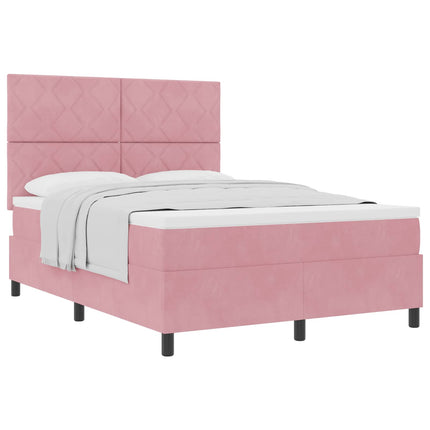 Box spring seng med hovedgærde Lyserød 140 x 190 cm Fløjl