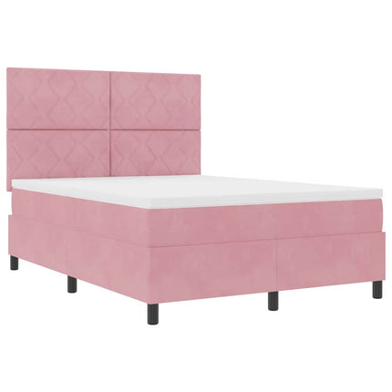 Box spring seng med hovedgærde Lyserød 140 x 190 cm Fløjl