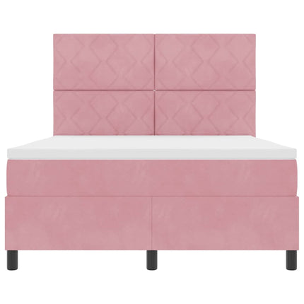 Box spring seng med hovedgærde Lyserød 140 x 190 cm Fløjl