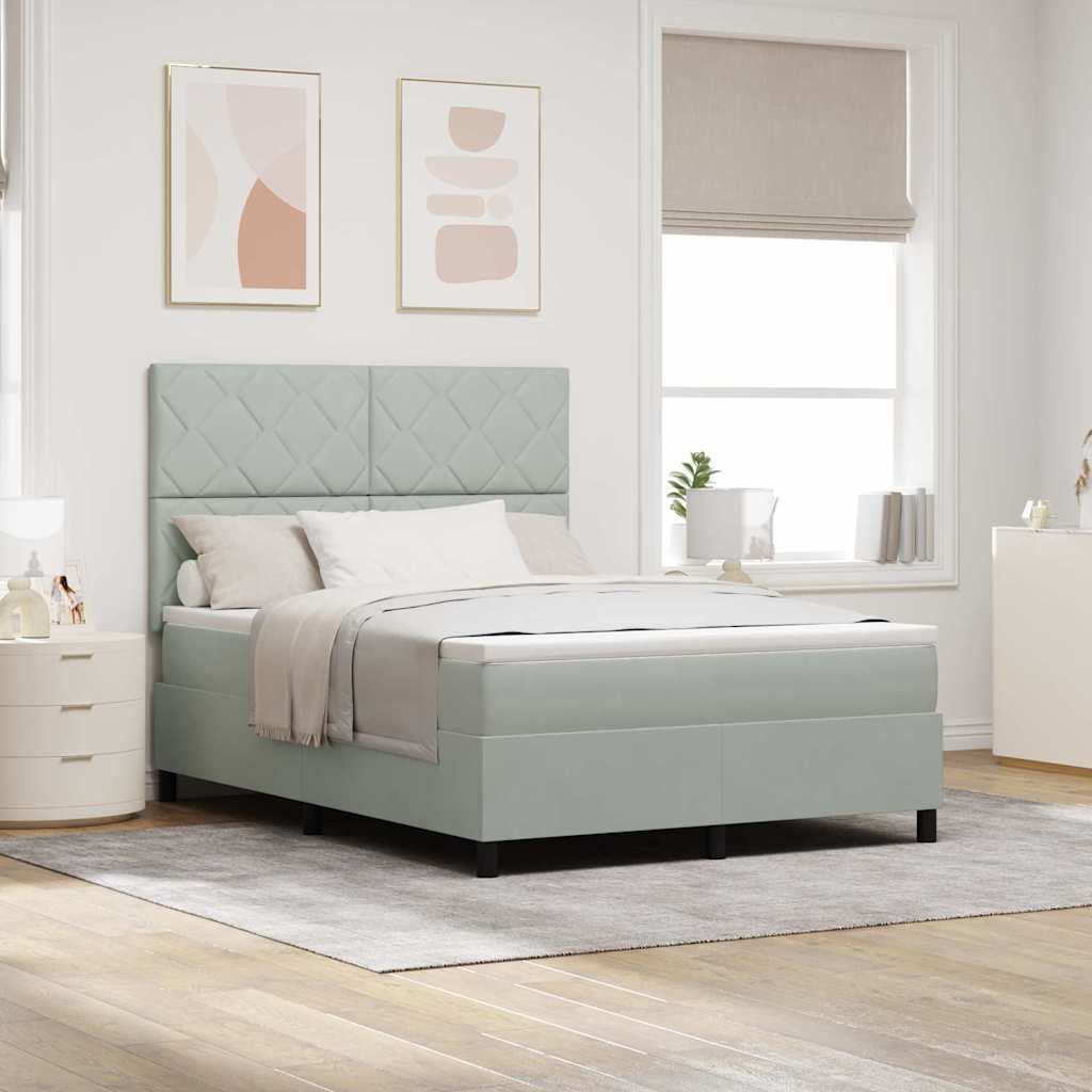 Box spring seng med hovedgrde Lysegr 160 x 200 cm Fljl