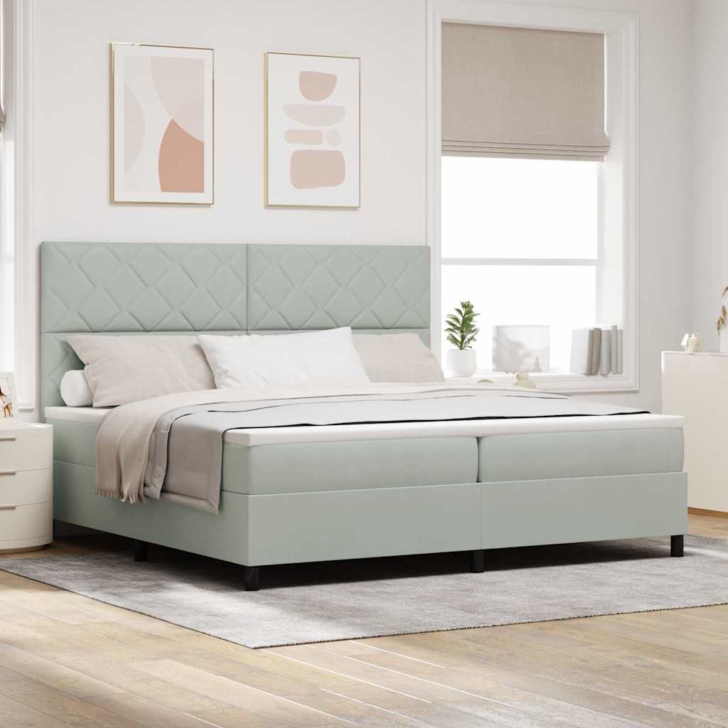 Box spring seng med hovedgrde Lysegr 200 x 200 cm Fljl