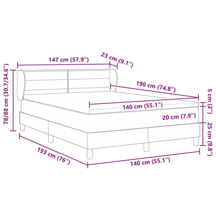 Box spring seng med hovedgærde Mørkegrå 140 x 190 cm Stof