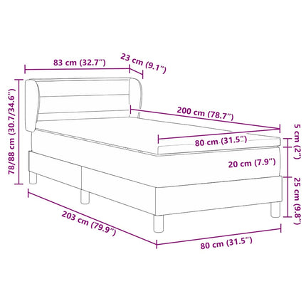 Box spring seng med madras med hovedgærde Sort 80 x 200 cm Stof