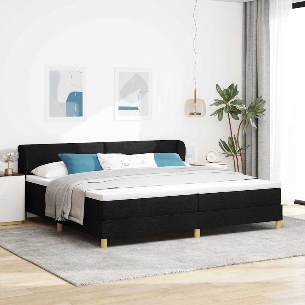 Box spring seng med hovedgrde Sort 200 x 200 cm Stof