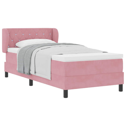 Box spring seng med hovedgærde Lyserød 90 x 190 cm Fløjl