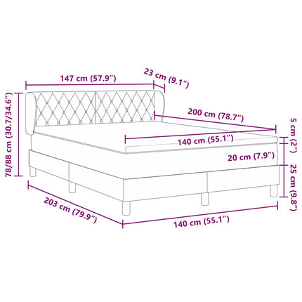 Box spring seng med hovedgærde Mørkegrå 140 x 200 cm Fløjl