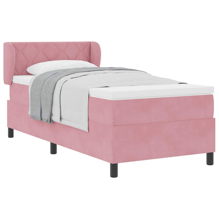 Box spring seng med hovedgærde Lyserød 90 x 190 cm Fløjl